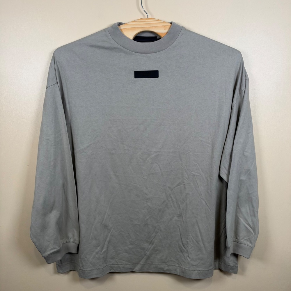 Fear of God Essentials Long Sleeve Tee Mens L Tan Oversized Mock Neck Logo NWT